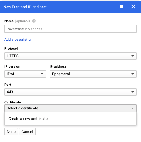 New Frontend and IP configuration | GCP