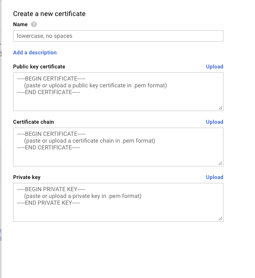 SSL Certificate Creation Dialog | GCP